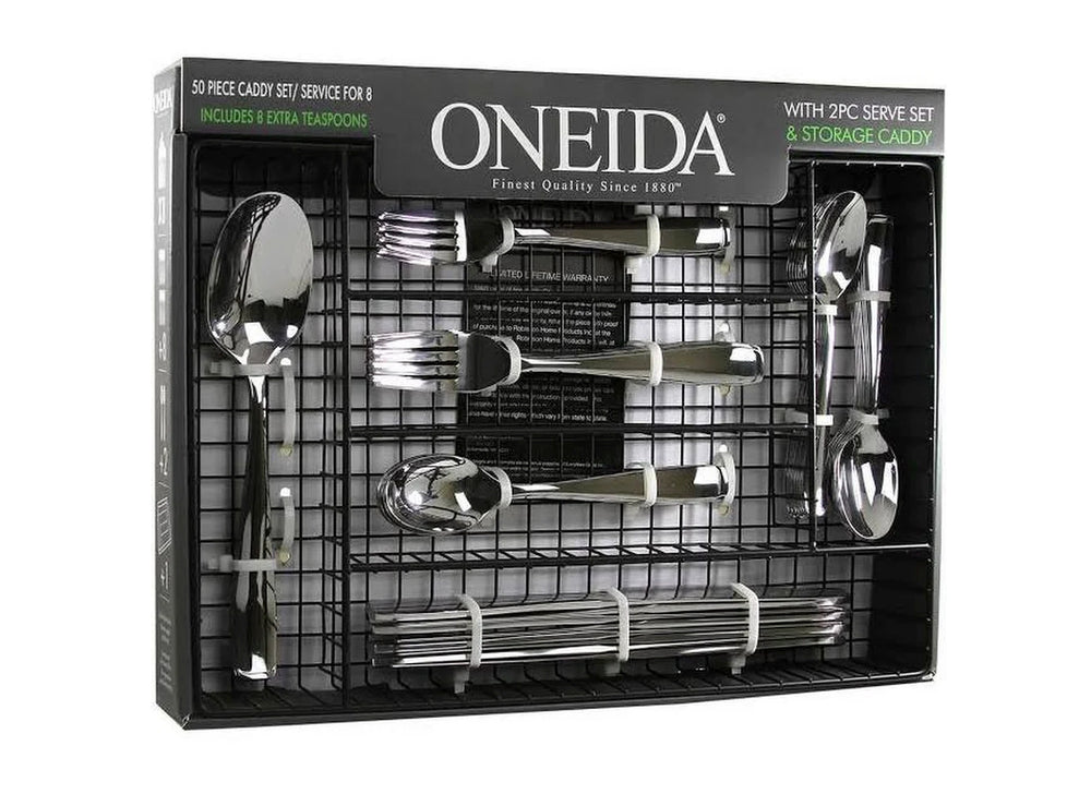 Oneida Jonas 50 Piece Service for 8 Flatware Set with Caddy