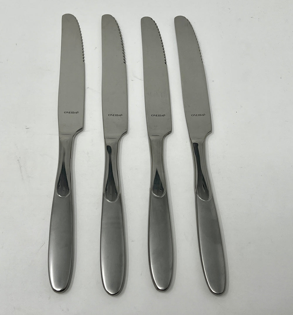 Oneida Paradox Set of 4 Serrated Flat Handle Dinner Knives