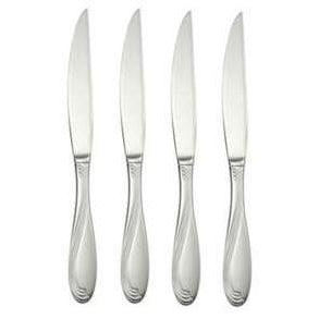 Oneida Camber/ Scroll Set of 4 Glossy Flat Handle Steak Knives | Extra 30% Off Code FF30 | Finest Flatware