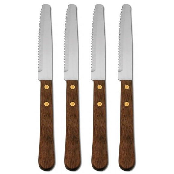 Set of 4 Delco by Oneida Elite Stainless Wooden Handle Steak Knives | Extra 30% Off Code FF30 | Finest Flatware